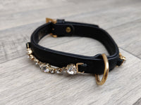 Hi Craft Luxury Designer Diamante Leather Small Dog Collar Black 1cm x 25-32cm
