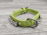 Hi Craft Luxury Designer Diamante Leather Small Dog Collar Lime Green 1cm x 25-32cm