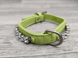 Hi Craft Luxury Designer Diamante Leather Small Dog Collar Lime Green 1cm x 25-32cm