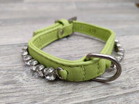 Hi Craft Luxury Designer Diamante Leather Small Dog Collar Lime Green 1cm x 25-32cm