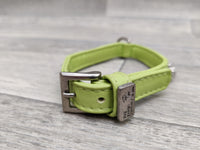 Hi Craft Luxury Designer Diamante Leather Small Dog Collar Lime Green 1cm x 25-32cm