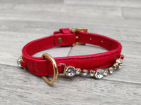 Hi Craft Luxury Designer Diamante Leather Small Dog Collar Hot Pink 1cm x 21-27cm