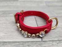 Hi Craft Luxury Designer Diamante Leather Small Dog Collar Hot Pink 1cm x 21-27cm