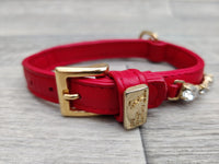 Hi Craft Luxury Designer Diamante Leather Small Dog Collar Hot Pink 1cm x 21-27cm