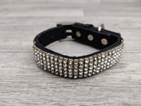 Rosewood Luxury Designer Diamante Faux Suede Small Dog Collar Black 1.8cm X 20-32cm