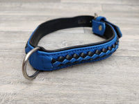 Hi Craft Luxury Designer Leather Dog Collar Monaco Blue 3cm x 47-54cm