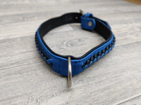 Hi Craft Luxury Designer Leather Dog Collar Monaco Blue 3cm x 44-52cm