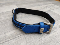Hi Craft Luxury Designer Leather Dog Collar Monaco Blue 3cm x 47-54cm