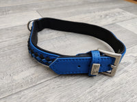 Hi Craft Luxury Designer Leather Dog Collar Monaco Blue 3cm x 58-65cm