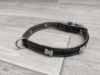 Hem & Boo Leather Black Diamond Bone Small Dog Collar 0.6cm x 30-36cm