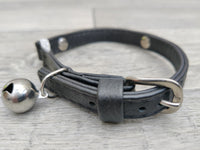 Hi Craft Luxury Black Leather Cat Collar With Bell 22-26cm
