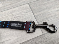 Hem & Boo Padded Dog Lead Skye Black & Blue 1" x 48"