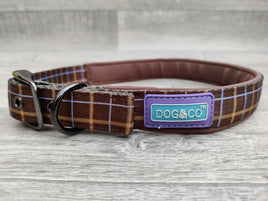 Hem & Boo Brown Check Collar XLarge 1" x 22-26"