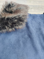 Chelsea Blue Dog Coat In Faux Suede With Fur Collar 41cm (16") Cockerpoo Spaniel
