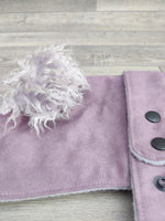 Chelsea Lilac Dog Coat In Faux Suede With Fur Collar 35cm (14") Border Terrier Jack Russell