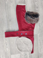 Chelsea Red Dog Coat In Faux Suede With Fur Collar 41cm (16") Cockerpoo Spaniel