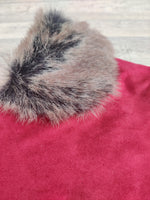 Chelsea Red Dog Coat In Faux Suede With Fur Collar 25cm (10") Yorkie Lhasa Apso