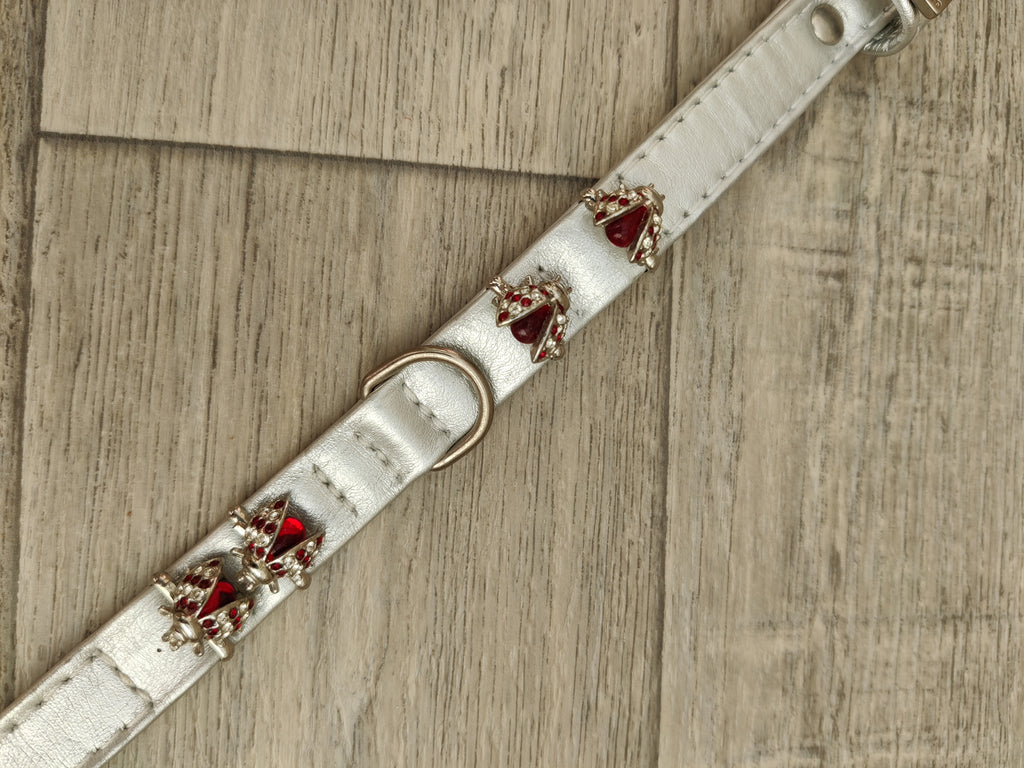 Hi Craft Luxury Designer Ladybug Diamante Leather Small Dog Collar 1.4cm X 21-26cm