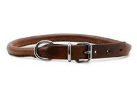 Ancol Rolled Leather Round Sewn Dog Collar Chestnut Brown