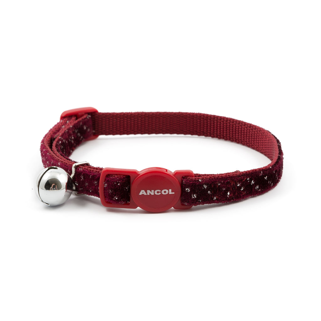Ancol Safety Buckle Cat Collar Velvet Sparkle Red