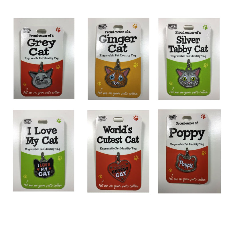 Wags Whiskers Engravable Cat ID Tag Bag Charm Key Rings Lots Of