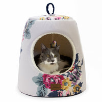 Joules Cambridge Floral Print Cat Hideaway Cave Bed